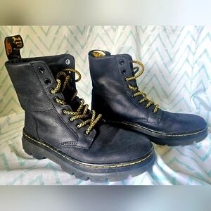 Dr. Martens Black and Yellow Combs Combat Boots Size 8